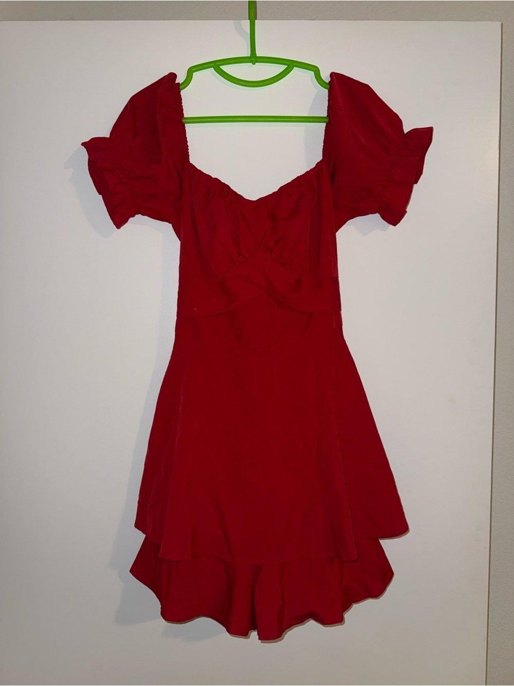 Red Puff-Sleeve Tiered Romper Dress - Women's Jumpsuit